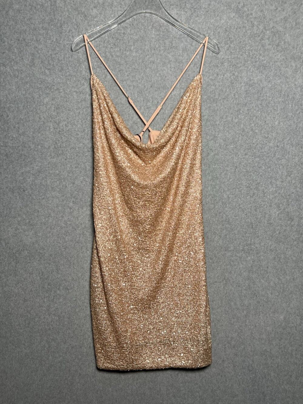 Susana Monaco Cowl Neck Sequin Ballerina Pink Sequin Mini Dress Sz M Revolve